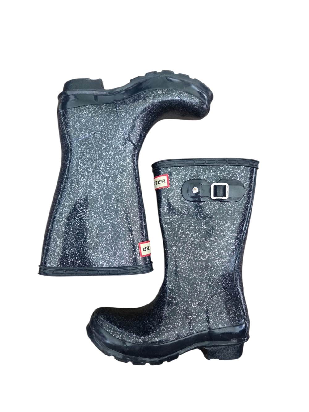 Hunter Navy Glitter Rain Boots 13